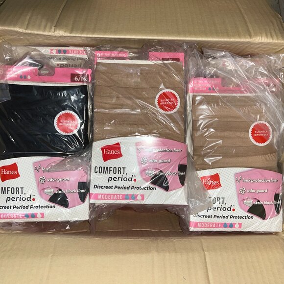 Hanes Comfort Period Underwear – LOT - 54 Pairs – 9 Packs (2x3) – Size 6/M - NEW